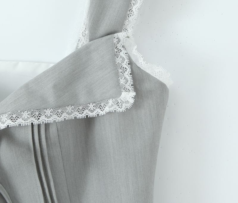 Pintuck Lace Trim Crop Tie Front Tank Top