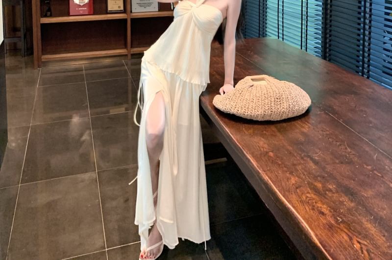 Halter Knotted Tank & Slit Maxi Skirt Combo