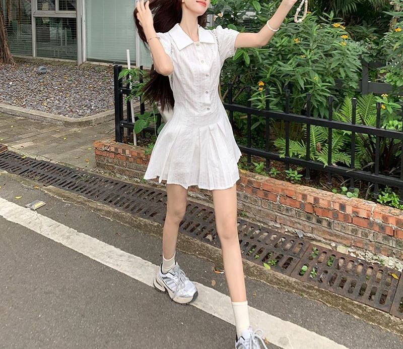 Dress Short-Sleeve Mini Pleated Shirt Plain