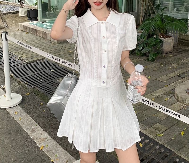 Dress Short-Sleeve Mini Pleated Shirt Plain