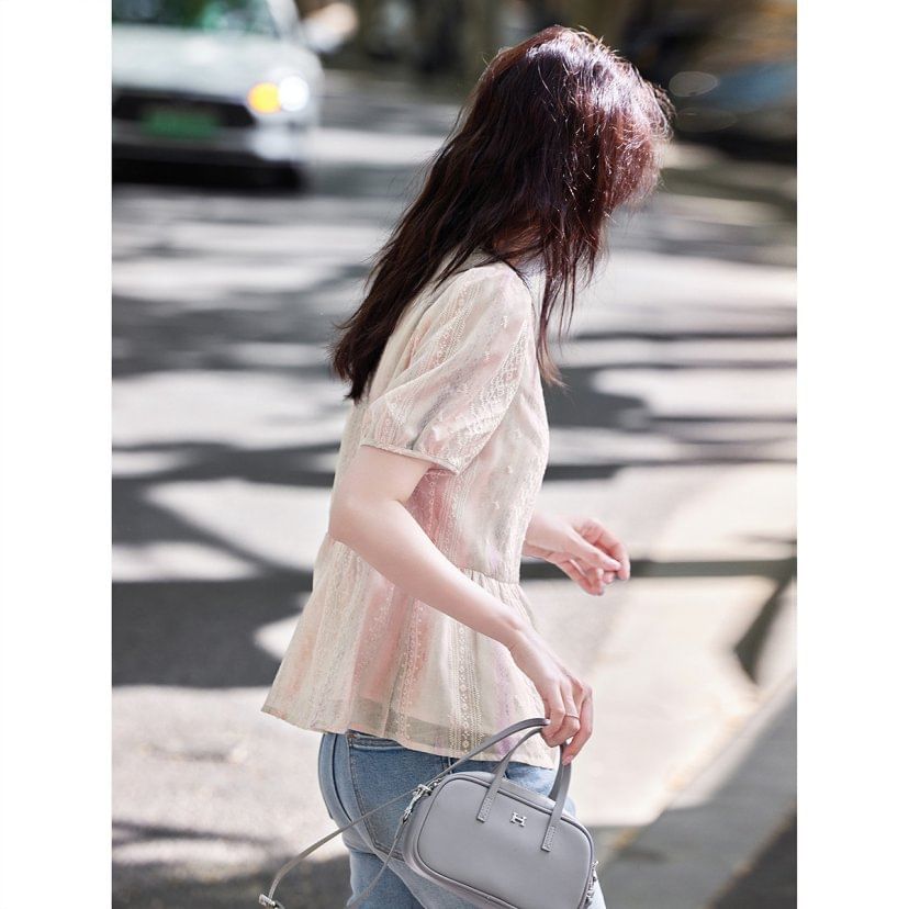 Short Sleeve Lace Peplum Blouse