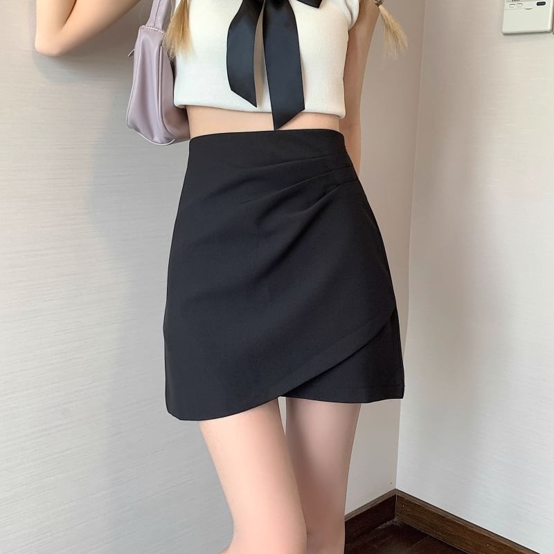 High-Rise Ruched Mini Flared Skirt