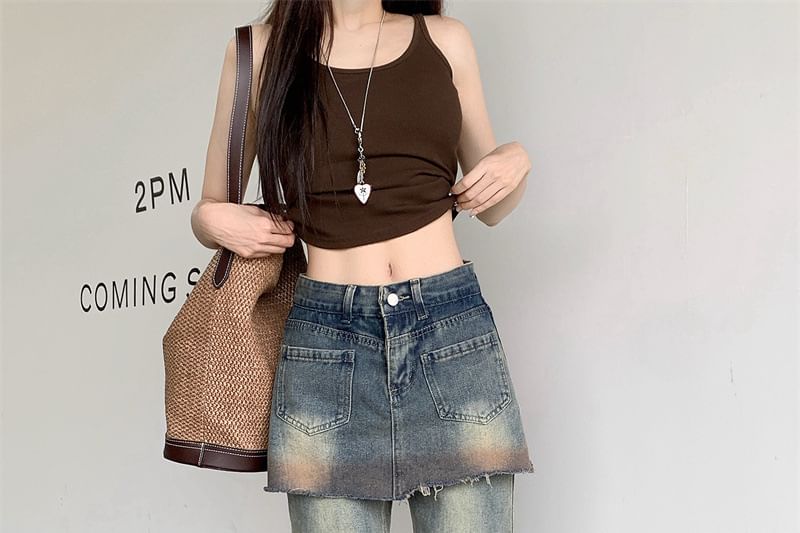 Mid-Rise Washed Flared Jeans with Overlay Detail