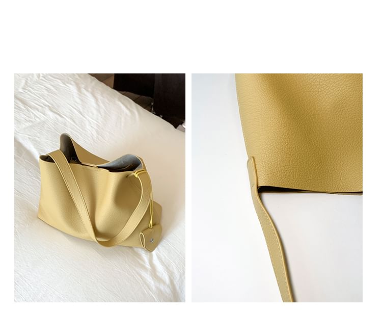Faux Leather Shoulder Bag With Pouch & Accessory Holder