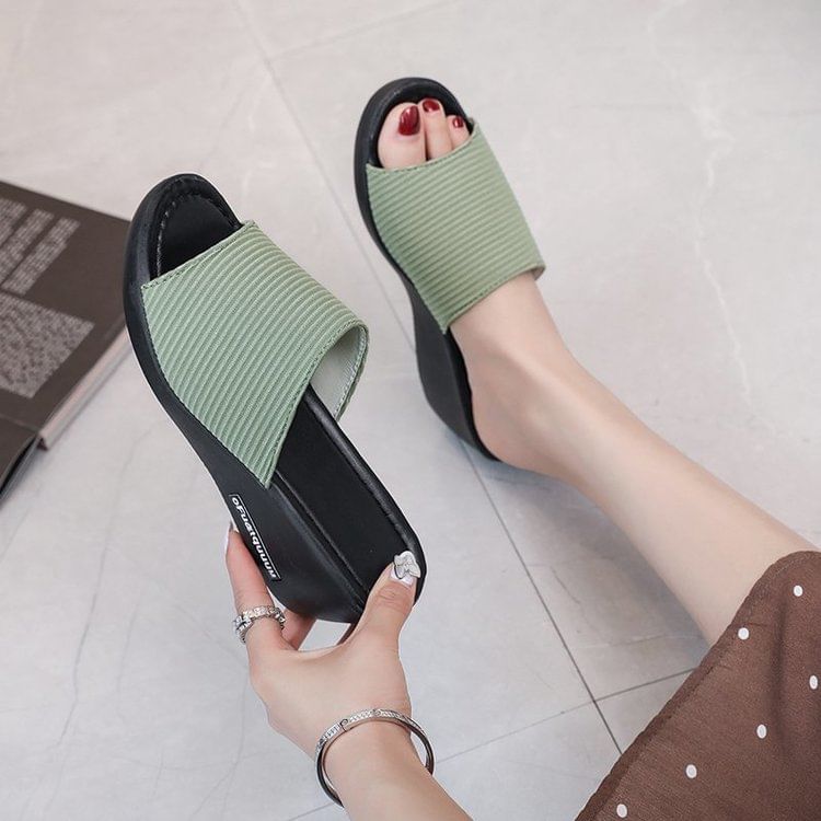 Heel Sandals Knit Panel Wedge Slide