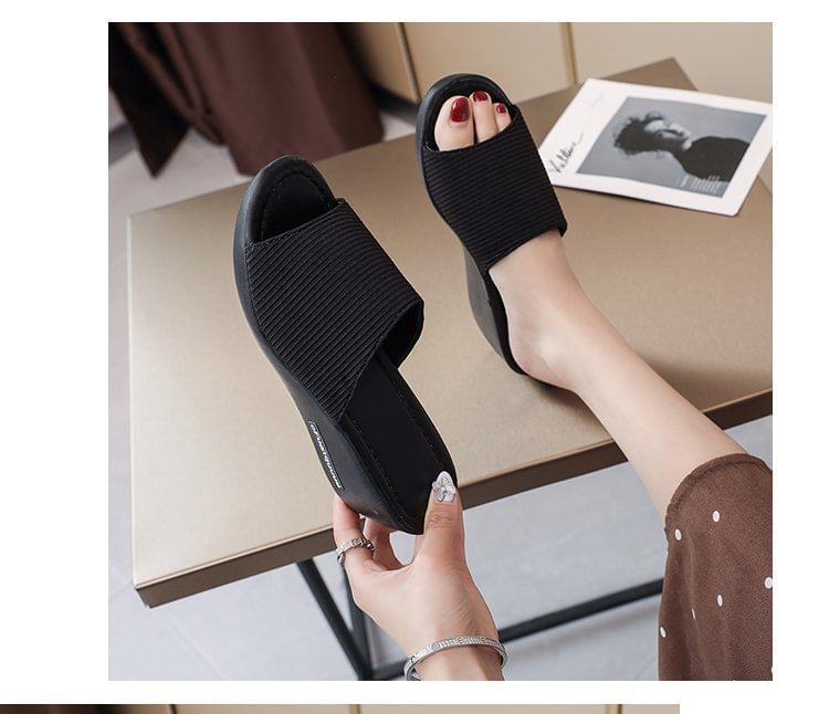 Knit Panel Wedge Heel Slide Sandals