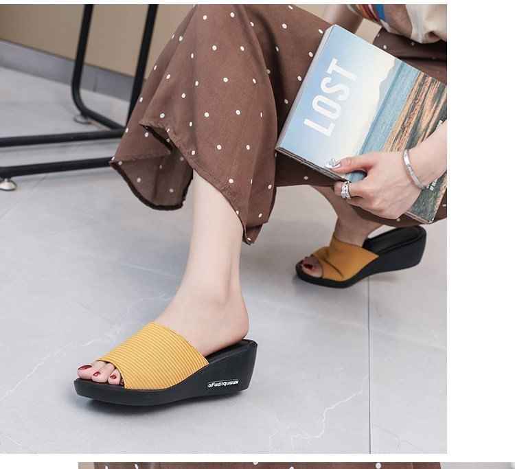 Knit Panel Wedge Heel Slide Sandals