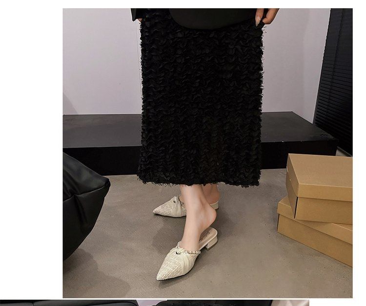 Pearl Heel Knot Faux Mules Chunky Toe Pointed