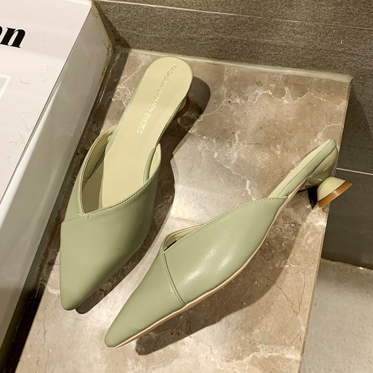 Pointed Toe Kitten Heel Mules