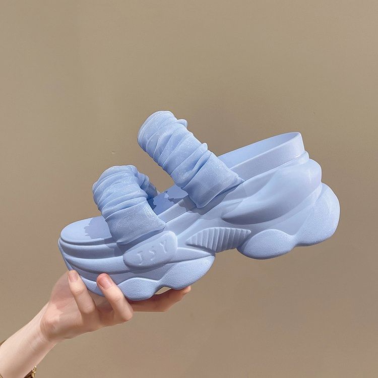 Plain Ruched Strap Platform Slide Sandals