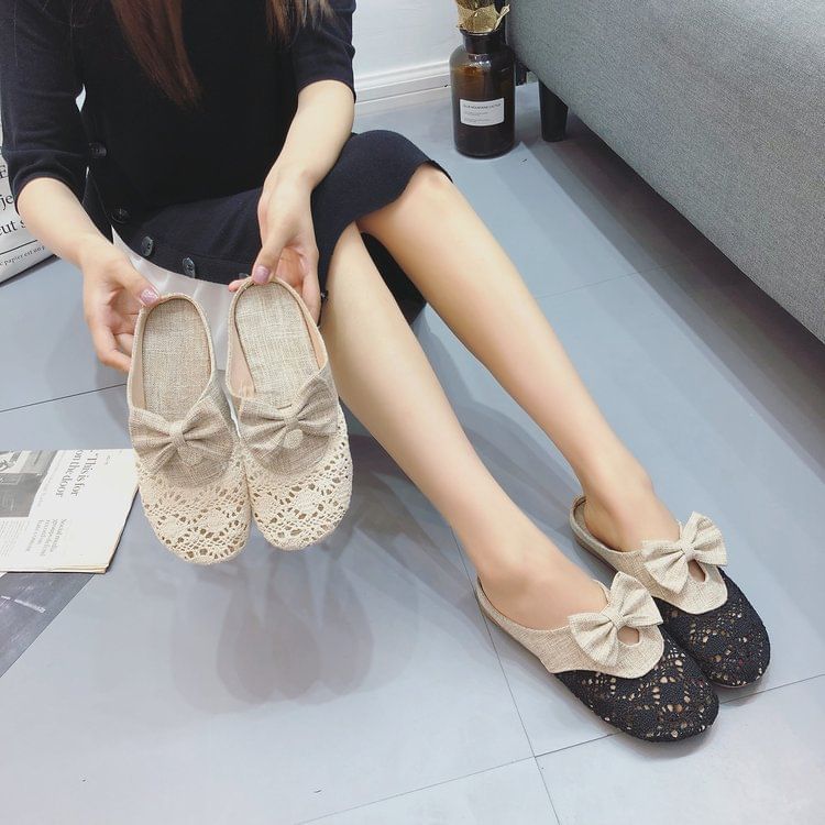 Bow Mules Cutout Round Toe