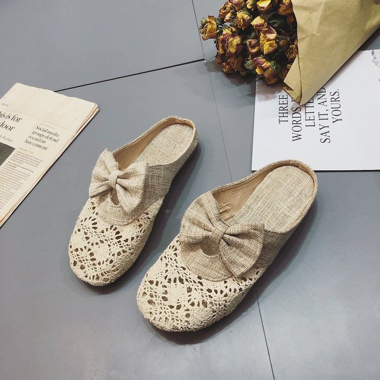 Bow Mules Cutout Round Toe