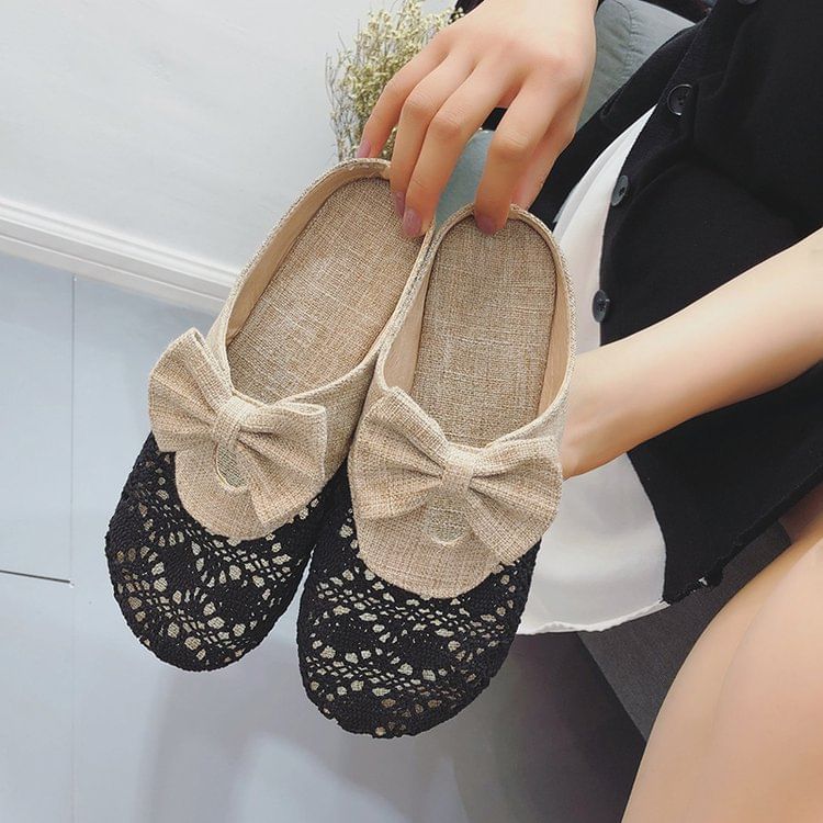Bow Mules Cutout Round Toe