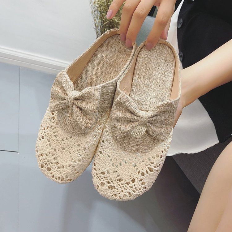 Bow Mules Cutout Round Toe