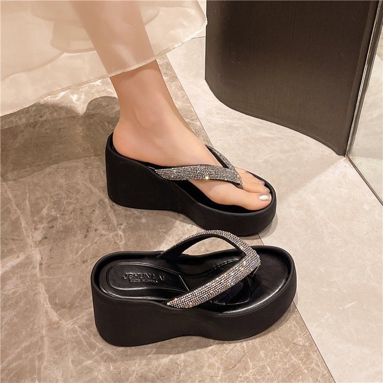 Flip-Flops Rhinestone Wedge Heel Platform