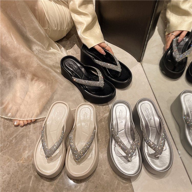 Flip-Flops Rhinestone Wedge Heel Platform