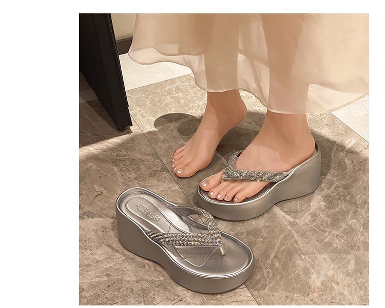 Flip-Flops Rhinestone Wedge Heel Platform