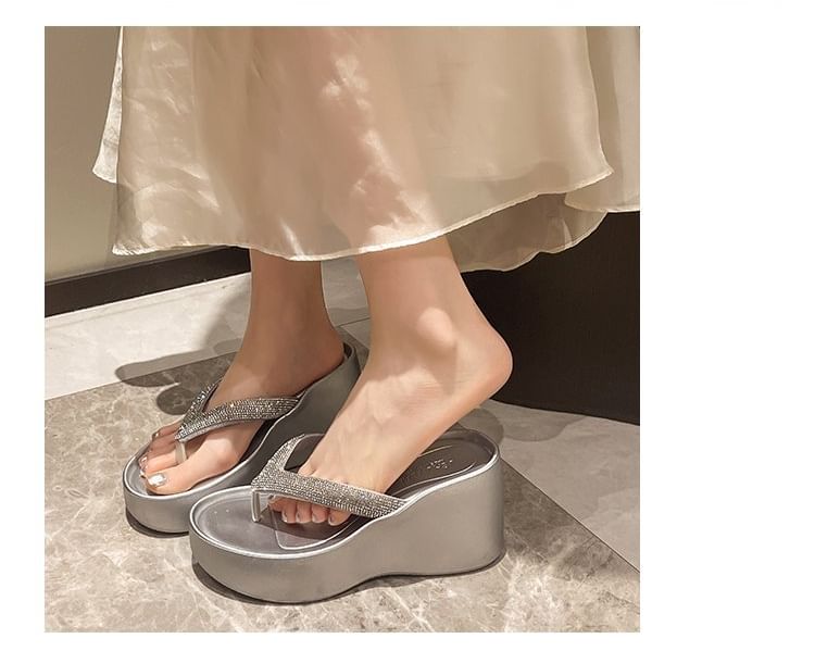 Flip-Flops Rhinestone Wedge Heel Platform