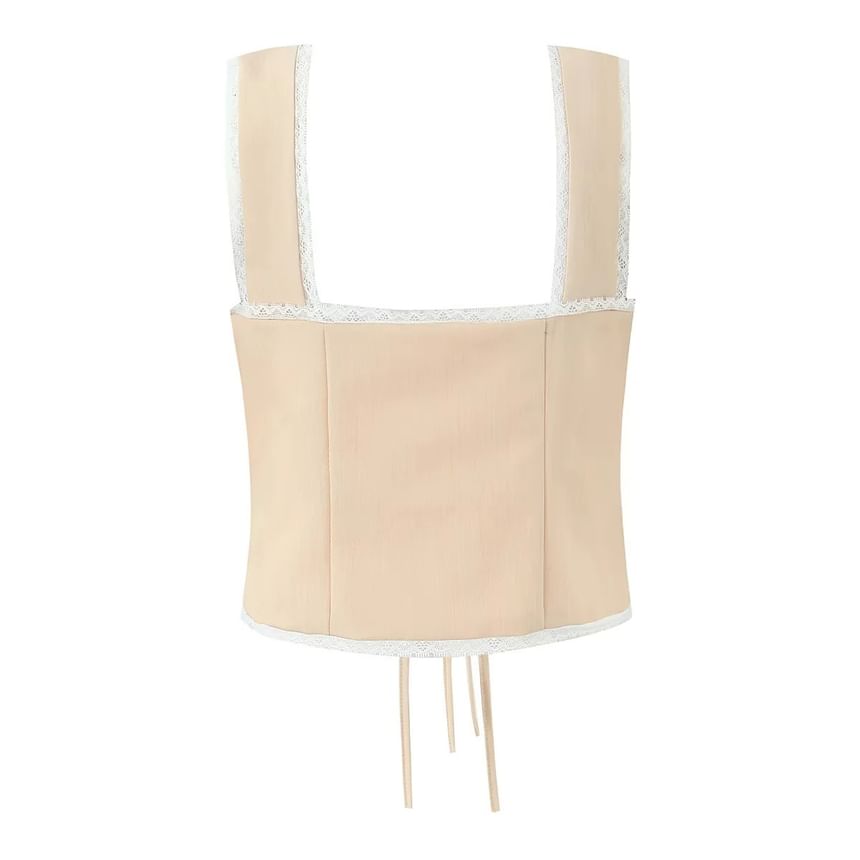 Square Neck Lace Panel Sleeveless Crop