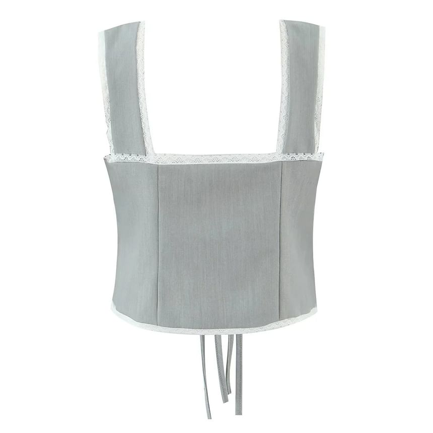 Square Neck Lace Panel Sleeveless Crop