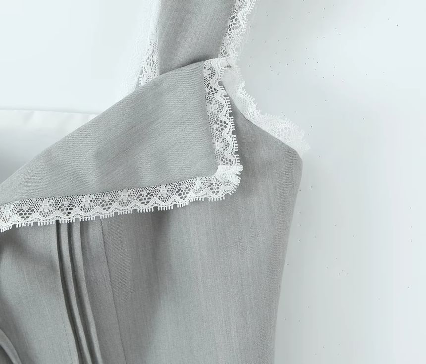Square Neck Lace Panel Sleeveless Crop