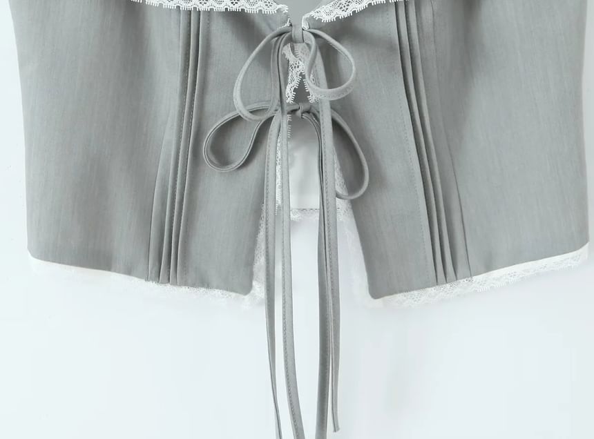 Square Neck Lace Panel Sleeveless Crop