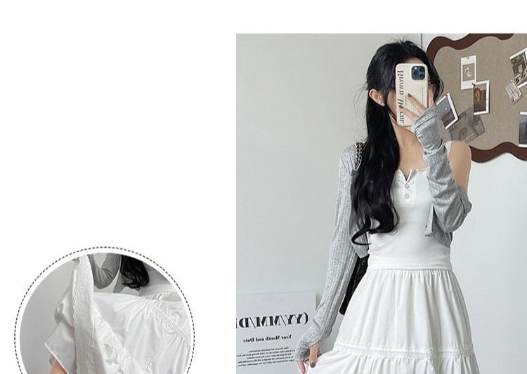 Elastic-Waist Lace-Trimmed Tiered Midi Flared Skirt