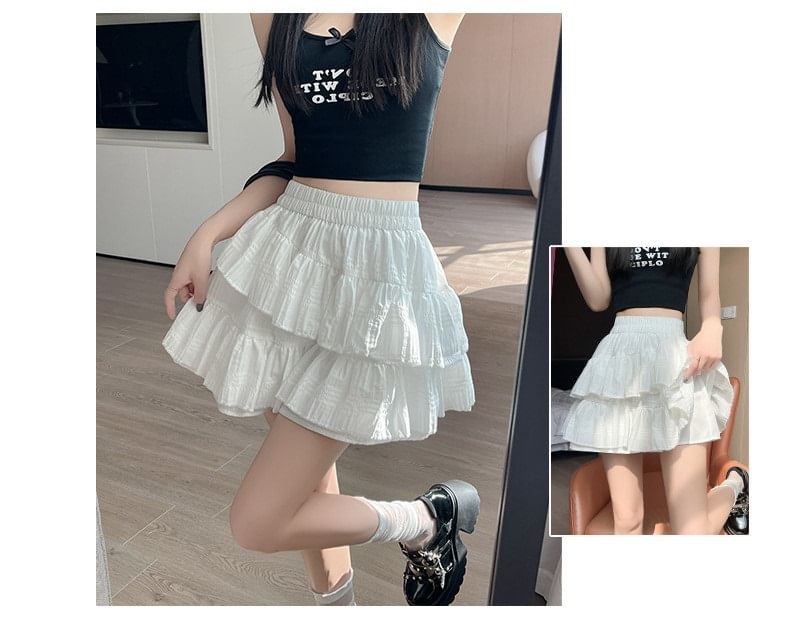 Ballet-Inspired Elastic-Waist Asymmetric Tiered Mini Flared Skirt