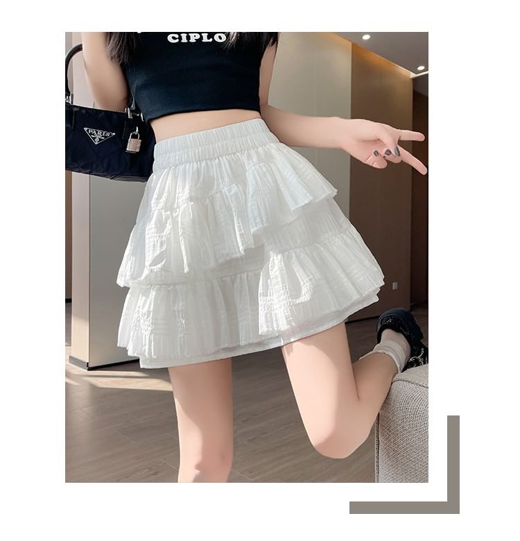 Ballet-Inspired Elastic-Waist Asymmetric Tiered Mini Flared Skirt