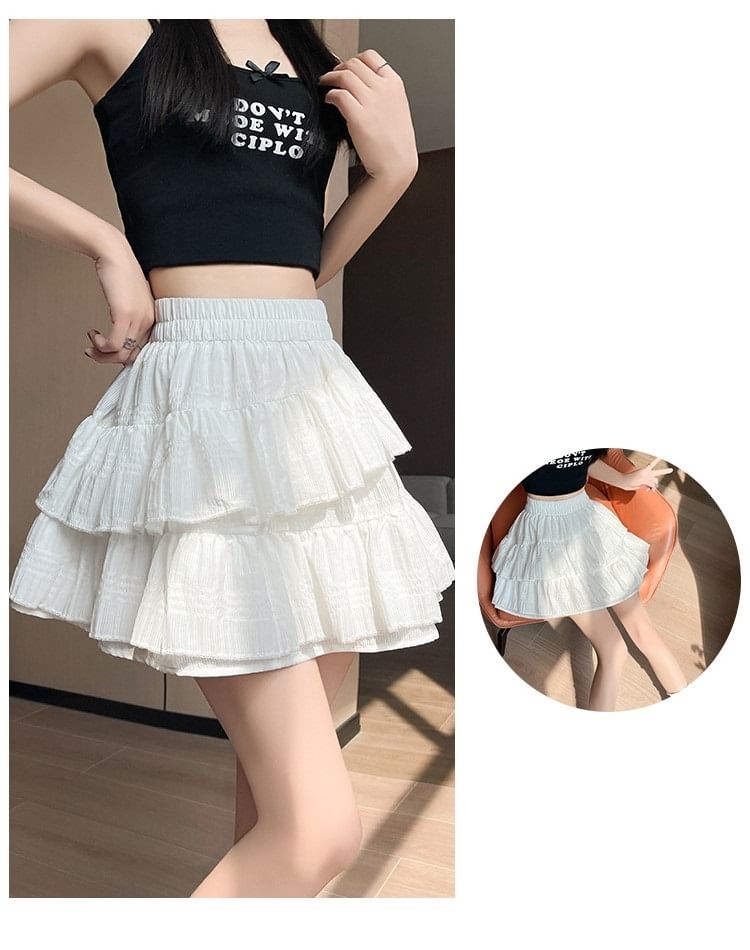 Ballet-Inspired Elastic-Waist Asymmetric Tiered Mini Flared Skirt