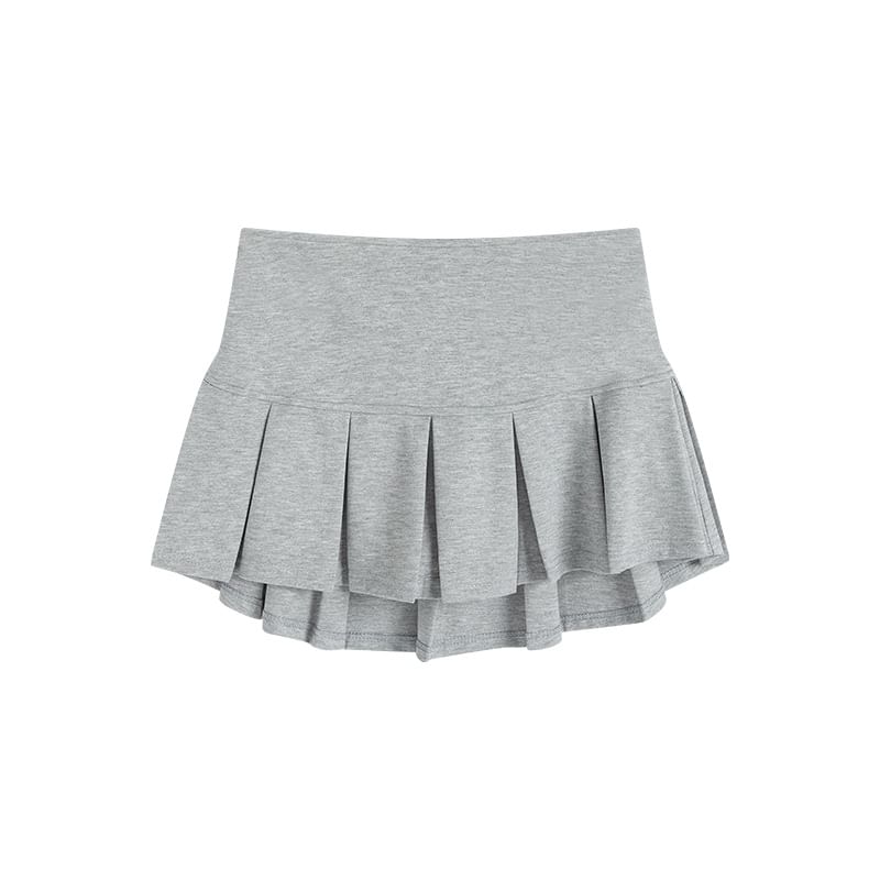 Mid-Rise Pleated Mini Flared Skirt