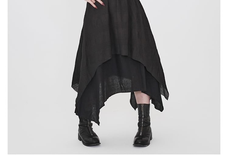 Spaghetti Strap Plain Asymmetrical Midi A-Line Dress
