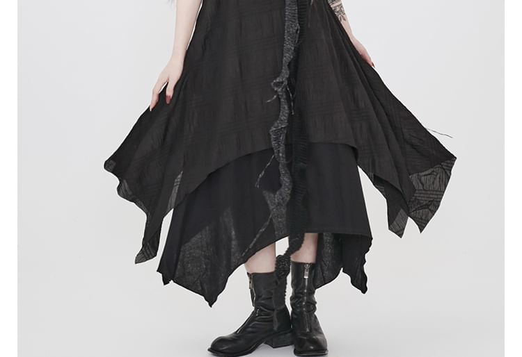 Spaghetti Strap Plain Asymmetrical Midi A-Line Dress