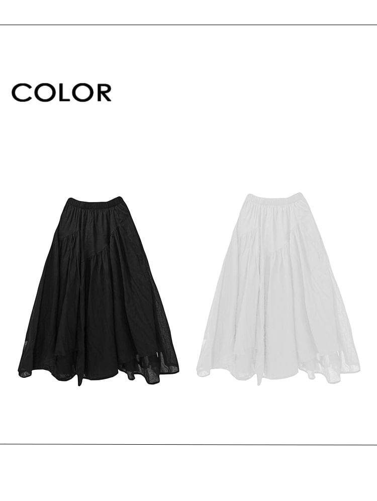 Elastic Waist Asymmetric Panel Midi Skirt
