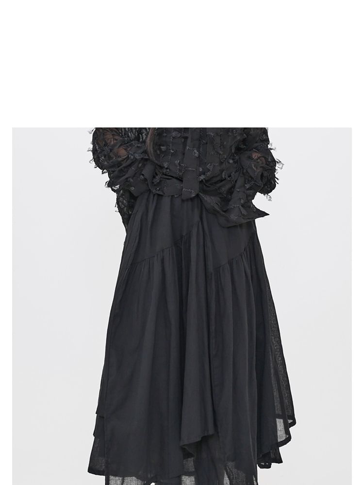 Elastic Waist Asymmetric Panel Midi Skirt