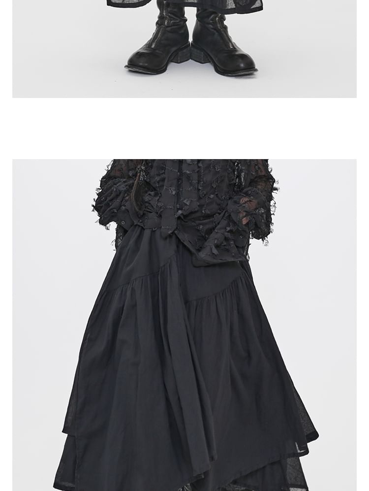 Elastic Waist Asymmetric Panel Midi Skirt
