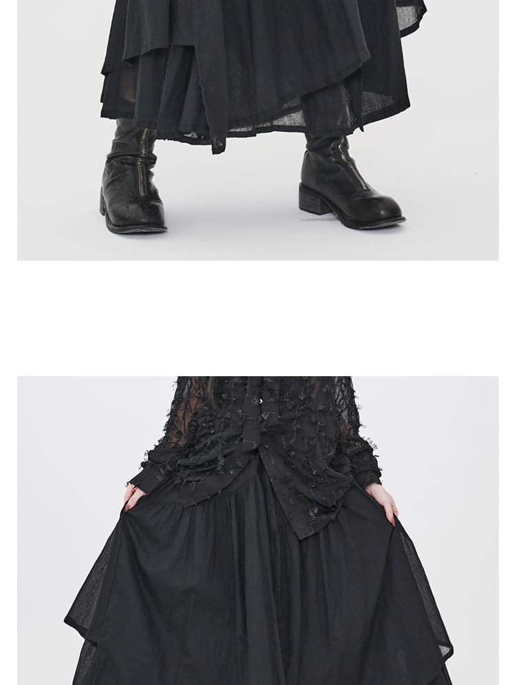 Elastic Waist Asymmetric Panel Midi Skirt