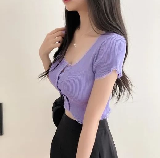 Scoop Neck Lace Ruffled Crop Top