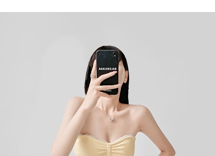 Lace Trim Ruched Padded Crop Tube