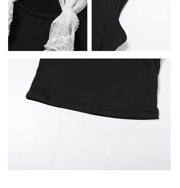 Mock Two-Piece Lace Crop Tank & Low Rise Ruched Flared Pants