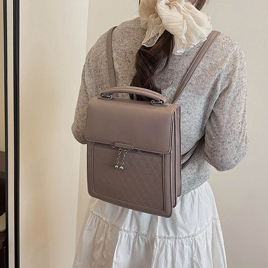 Faux Flap Leather Backpack Plain