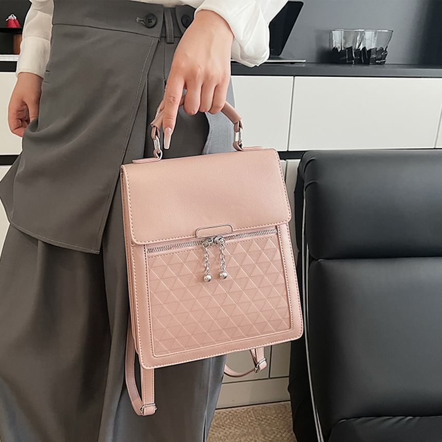 Faux Flap Leather Backpack Plain