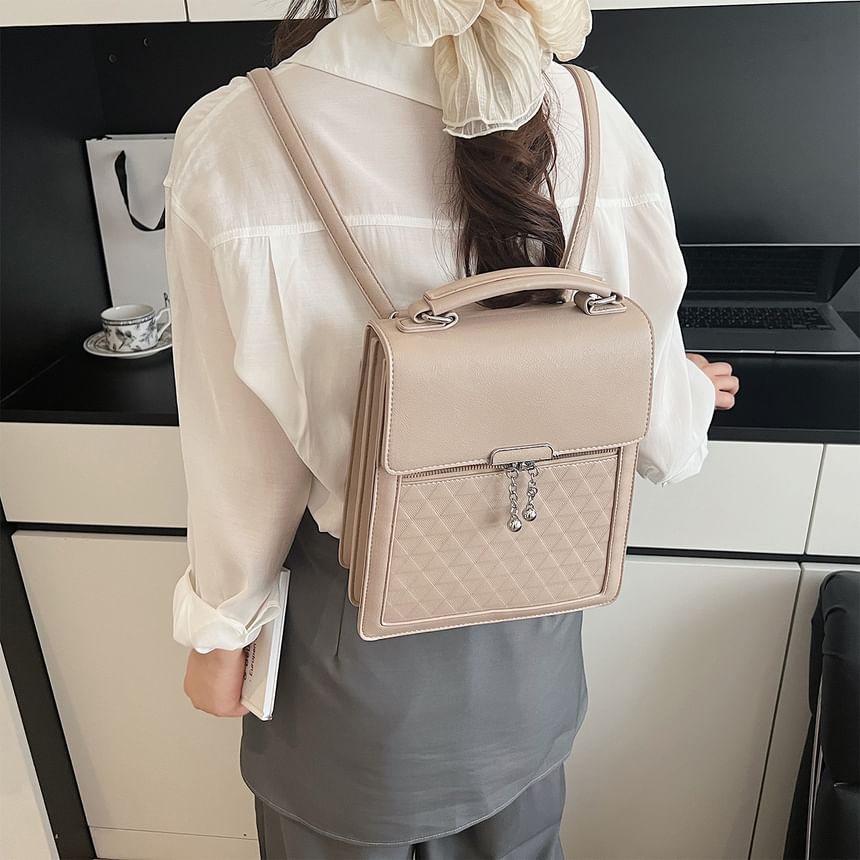 Faux Flap Leather Backpack Plain