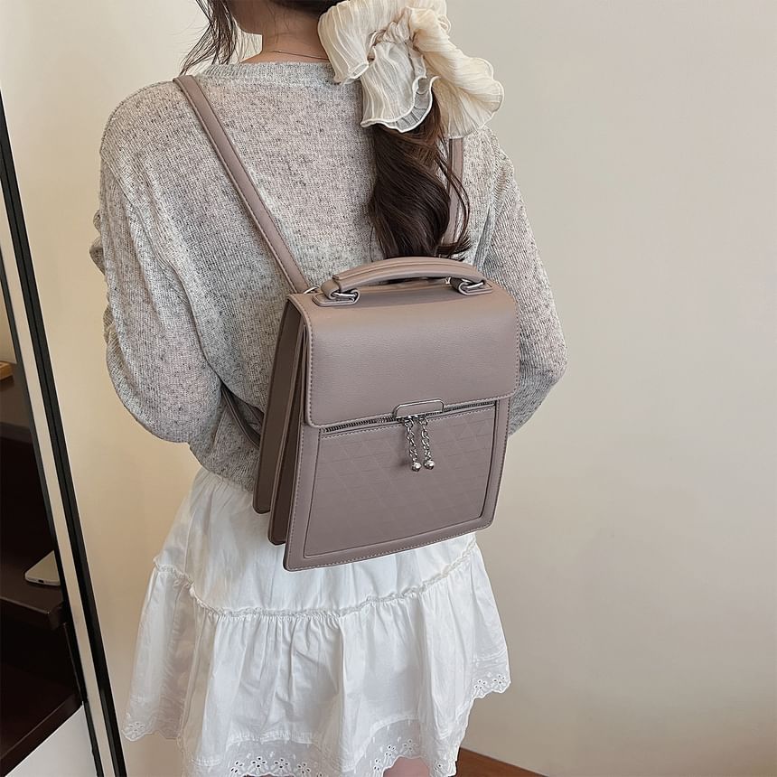 Faux Flap Leather Backpack Plain