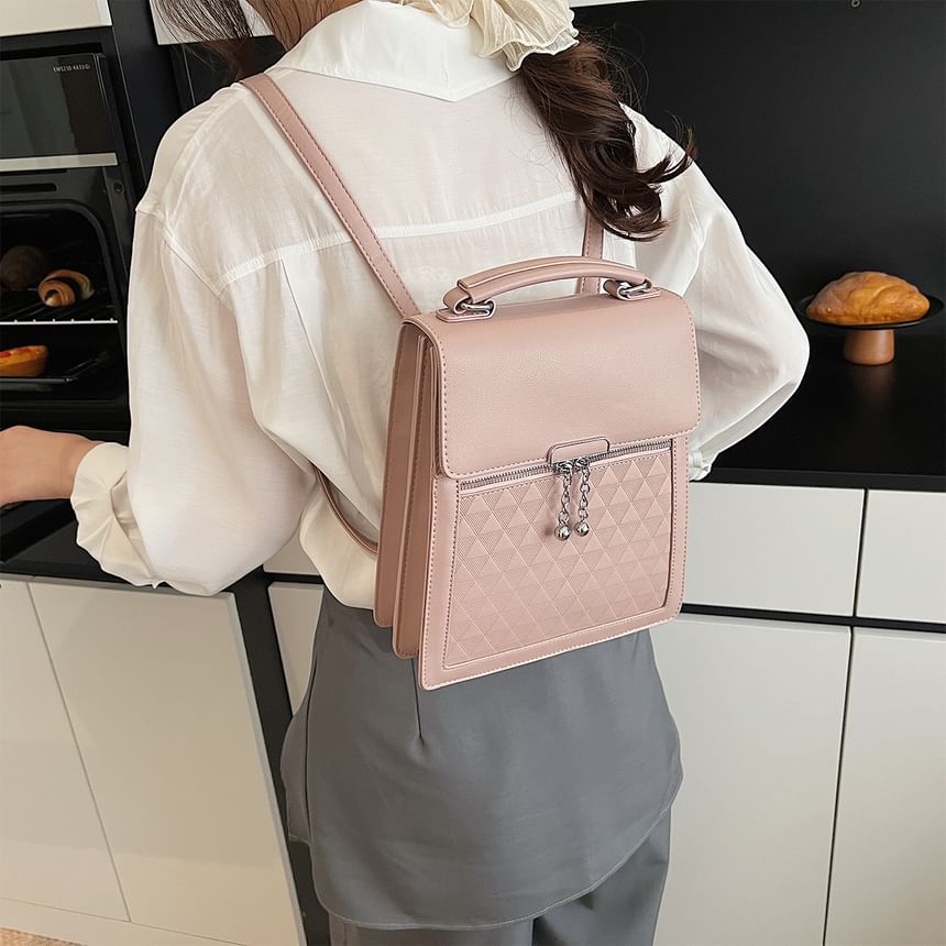 Faux Flap Leather Backpack Plain