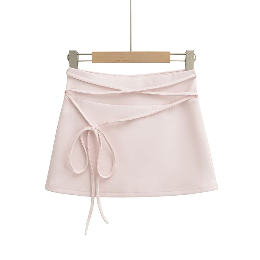 High-Rise Lace-Up Mini A-Line Skirt