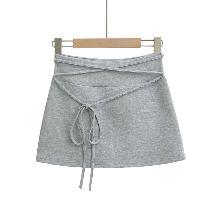 High-Rise Lace-Up Mini A-Line Skirt