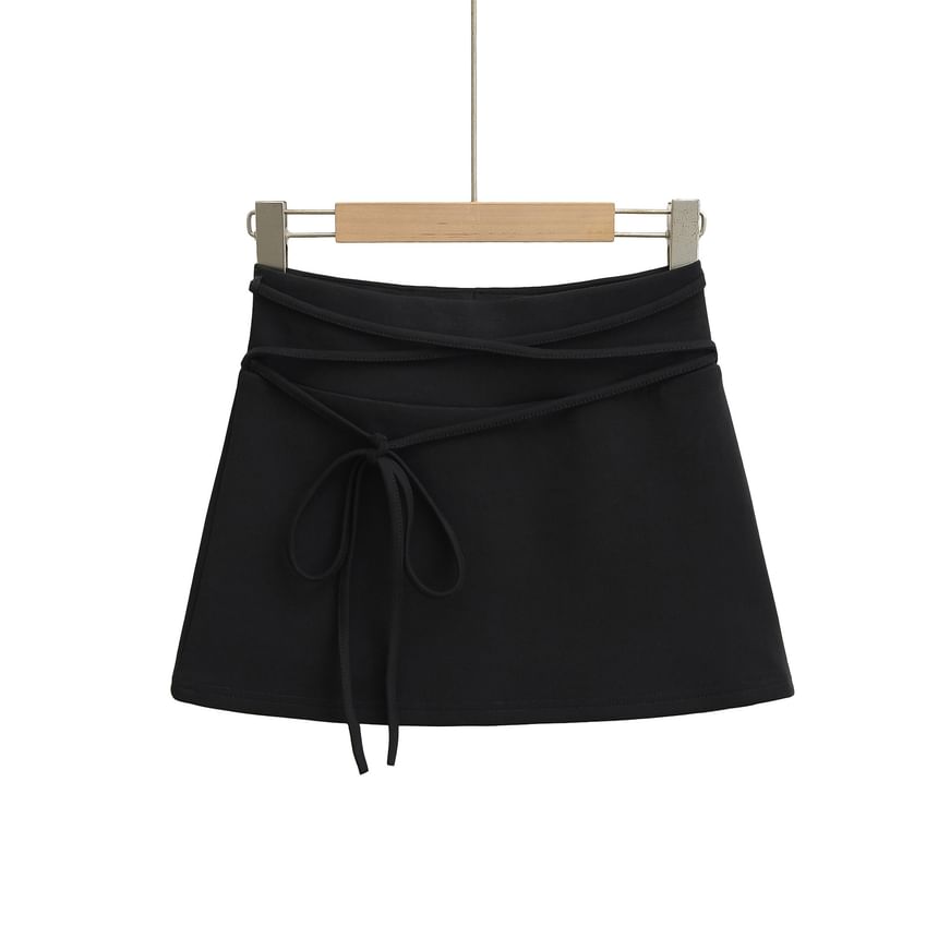 High-Rise Lace-Up Mini A-Line Skirt