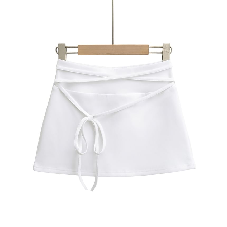 High-Rise Lace-Up Mini A-Line Skirt