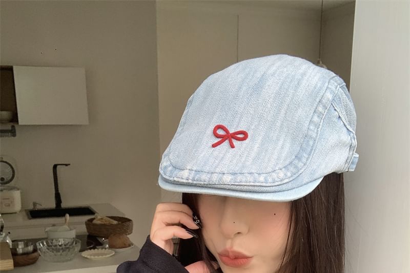Denim Newsboy Cap Ribbon